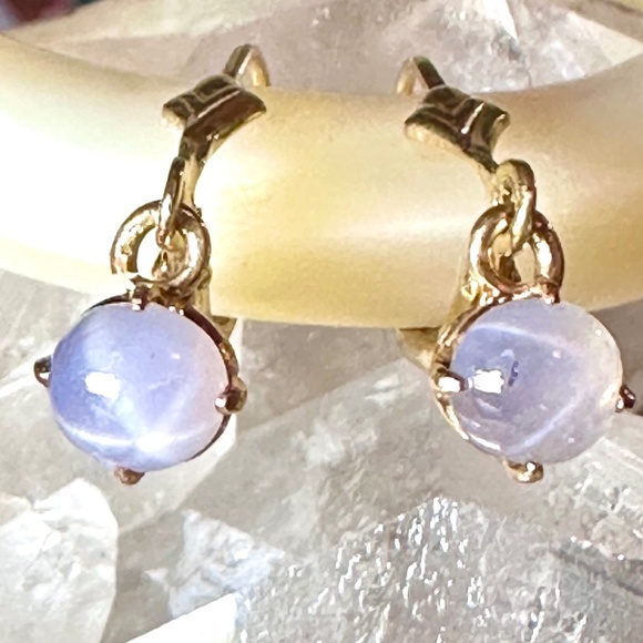 Blue Star Sapphire French Lever-Back Pierced Earrings
